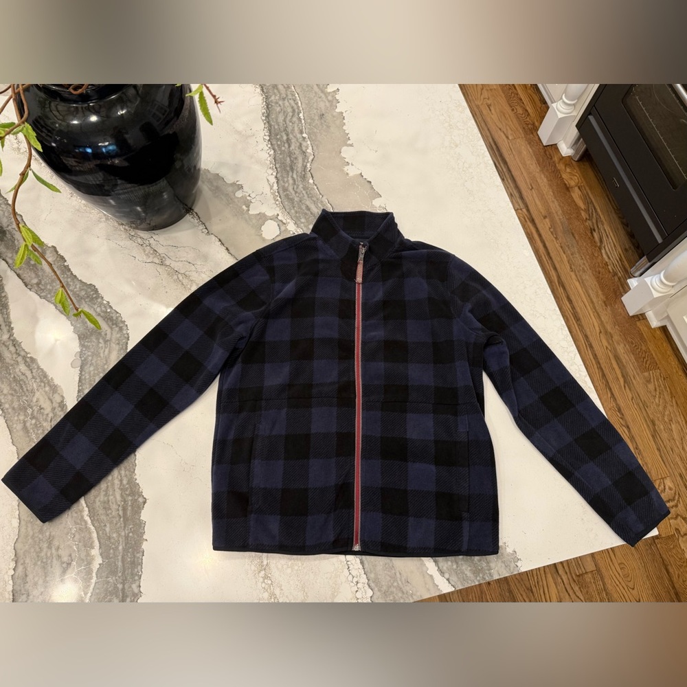 True Grit Men’s Buffalo Check Red Blue Fleece Plush Full Zip Jacket
